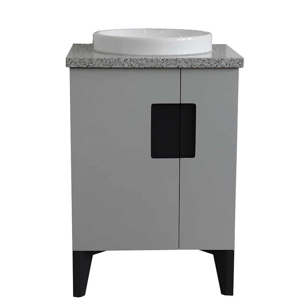 25 Single sink vanity in Light Gray finish with Gray granite and round sink. Picture 5