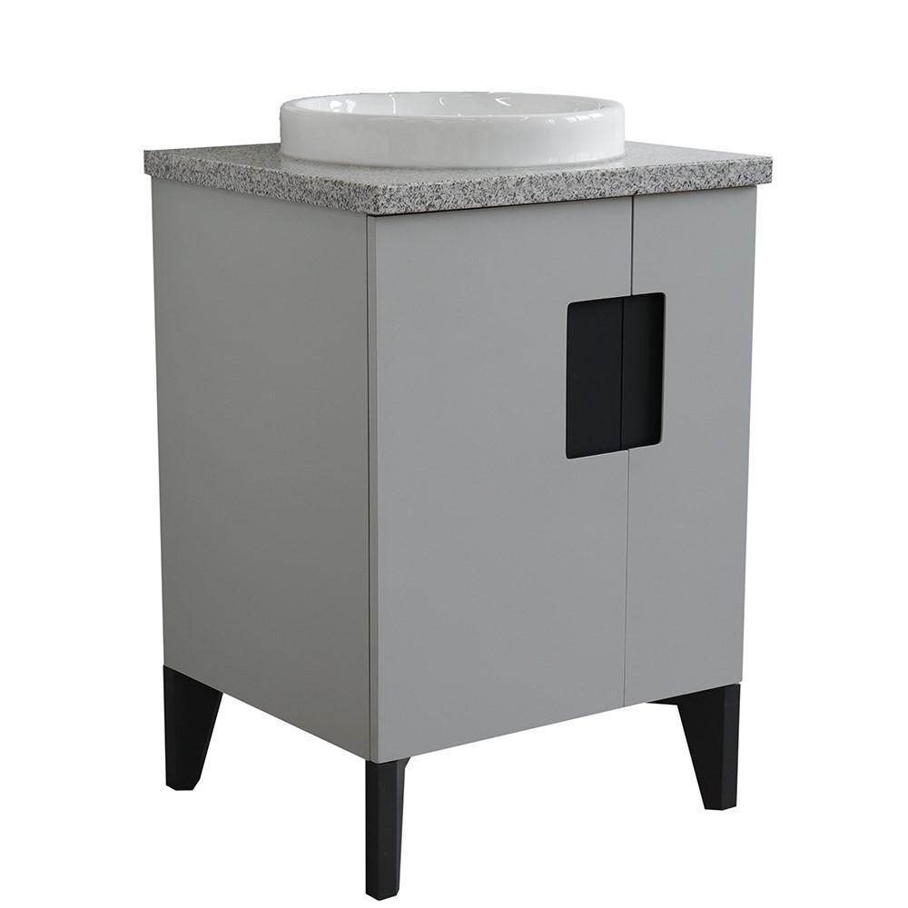 25 Single sink vanity in Light Gray finish with Gray granite and round sink. Picture 1