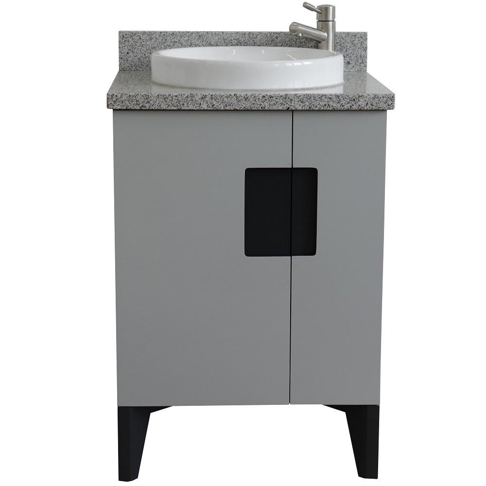 25 Single sink vanity in Light Gray finish with Gray granite and round sink. Picture 7