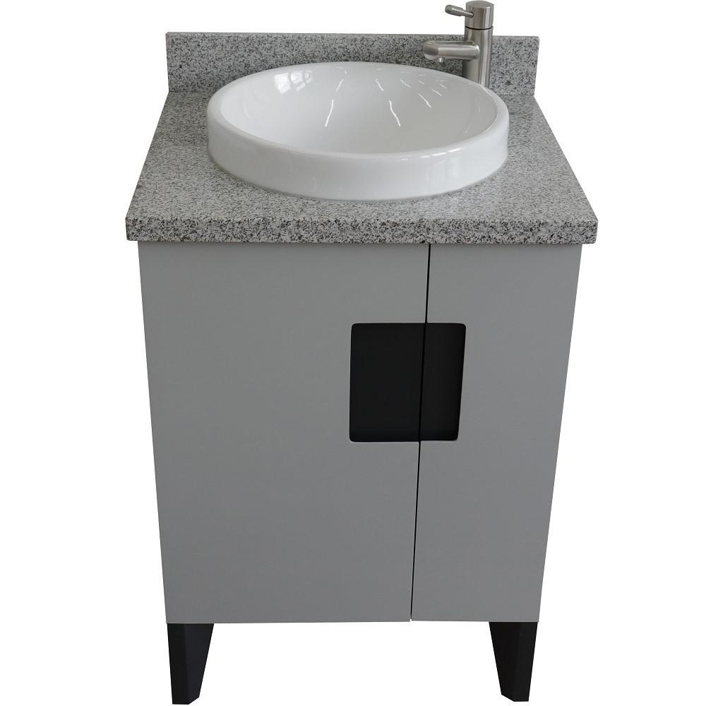 25 Single sink vanity in Light Gray finish with Gray granite and round sink. Picture 10