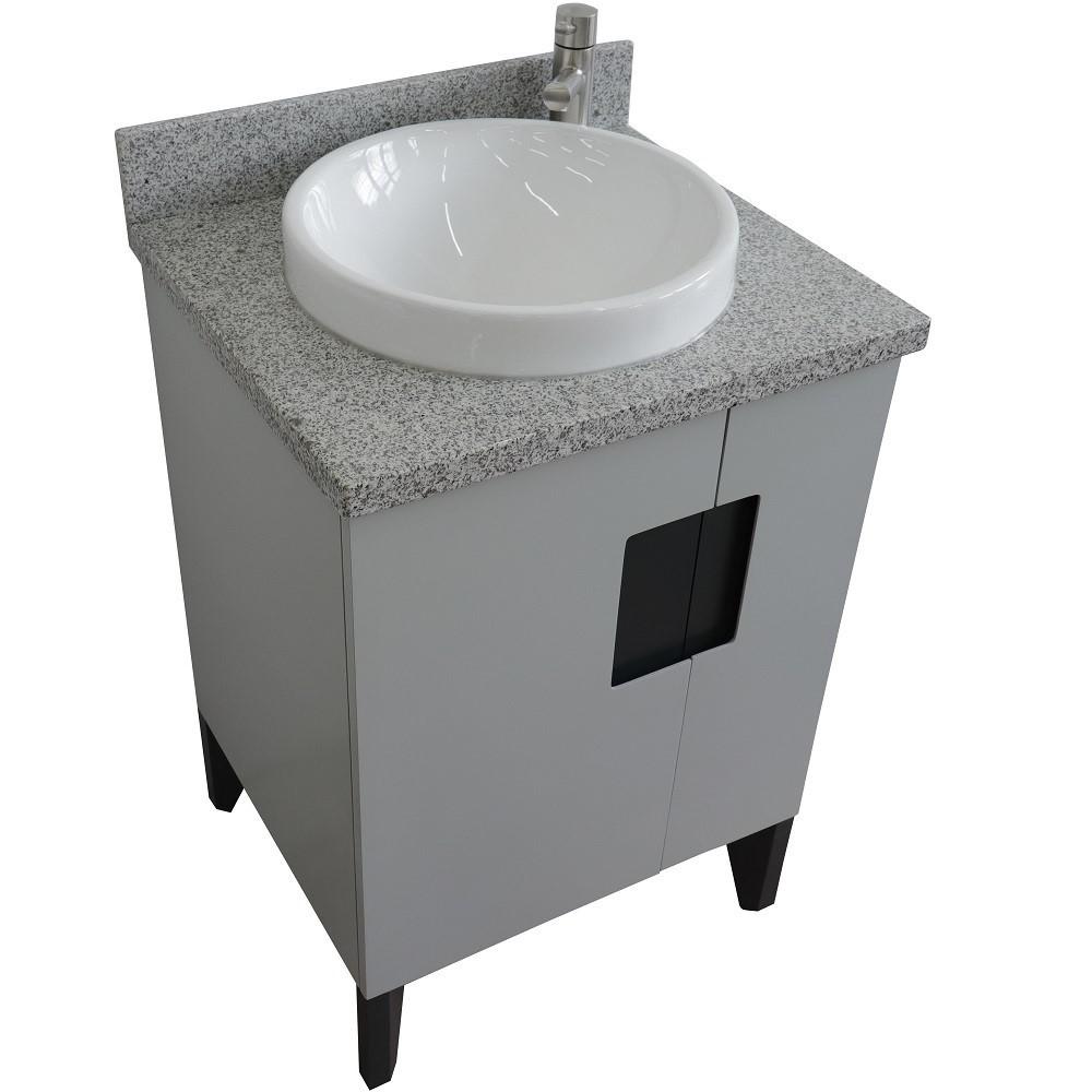 25 Single sink vanity in Light Gray finish with Gray granite and round sink. Picture 11