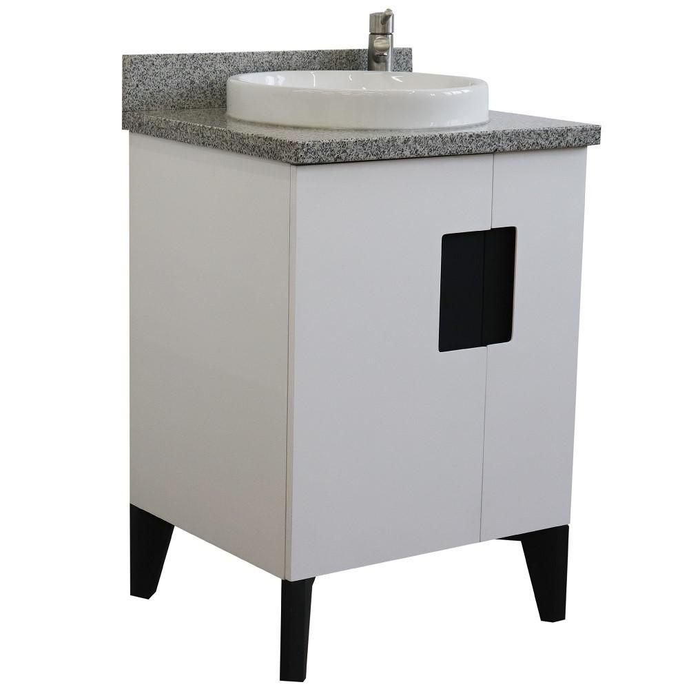 25 Single sink vanity in White finish with Gray granite and round sink. Picture 3