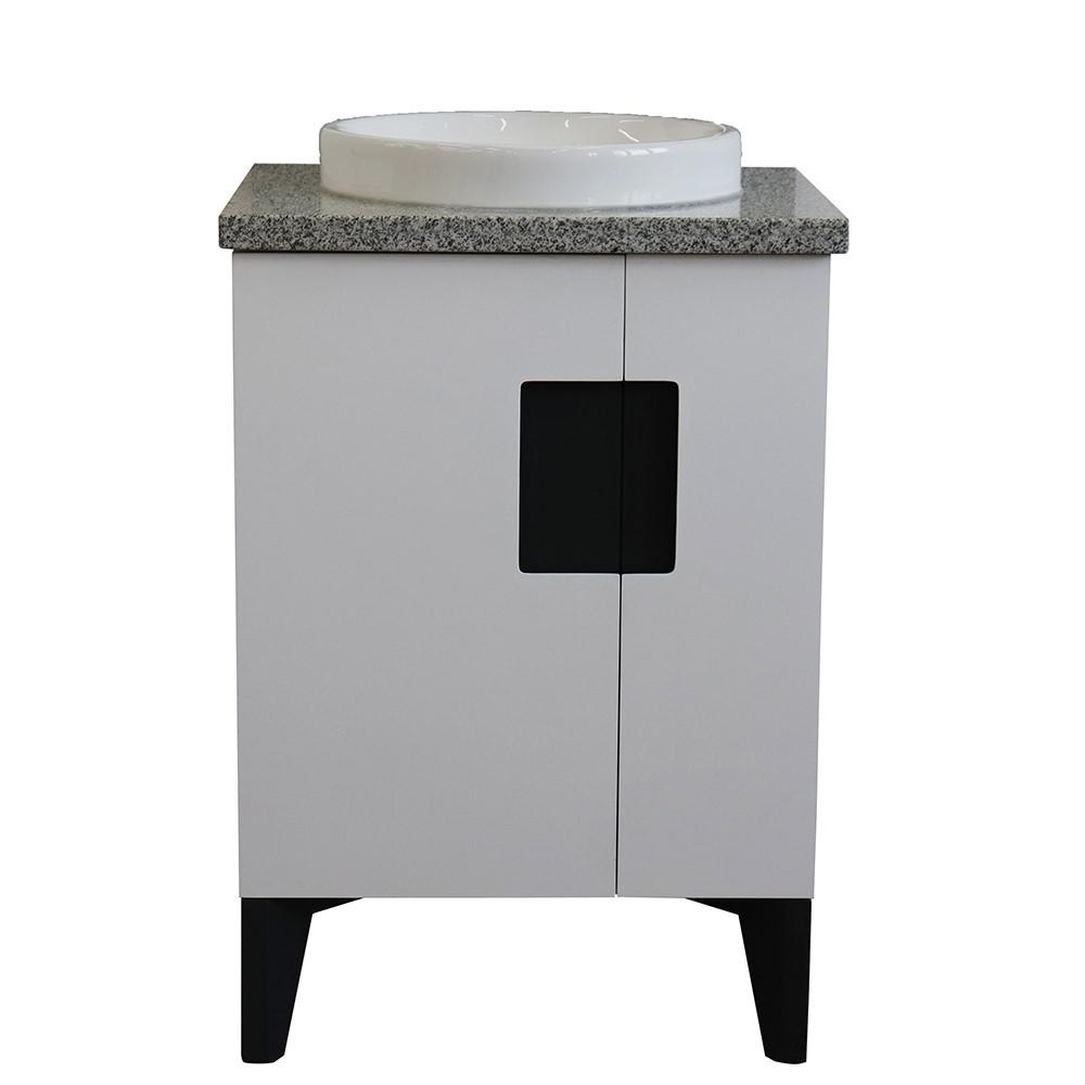 25 Single sink vanity in White finish with Gray granite and round sink. Picture 5