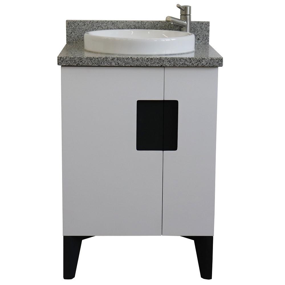 25 Single sink vanity in White finish with Gray granite and round sink. Picture 7