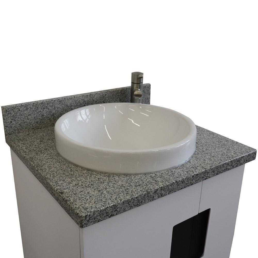 25 Single sink vanity in White finish with Gray granite and round sink. Picture 8