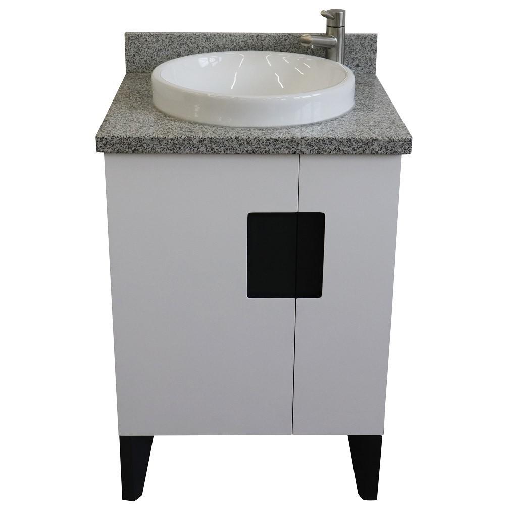 25 Single sink vanity in White finish with Gray granite and round sink. Picture 10