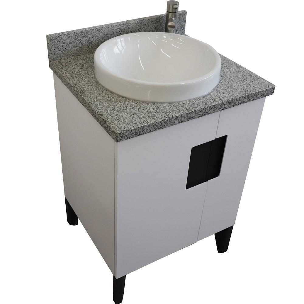 25 Single sink vanity in White finish with Gray granite and round sink. Picture 11