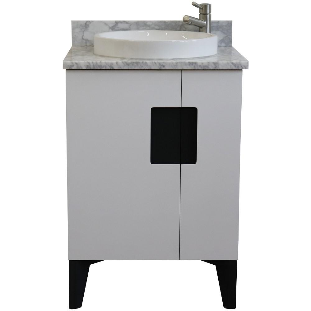 25 Single sink vanity in White finish with White Carrara marble and round sink. Picture 7