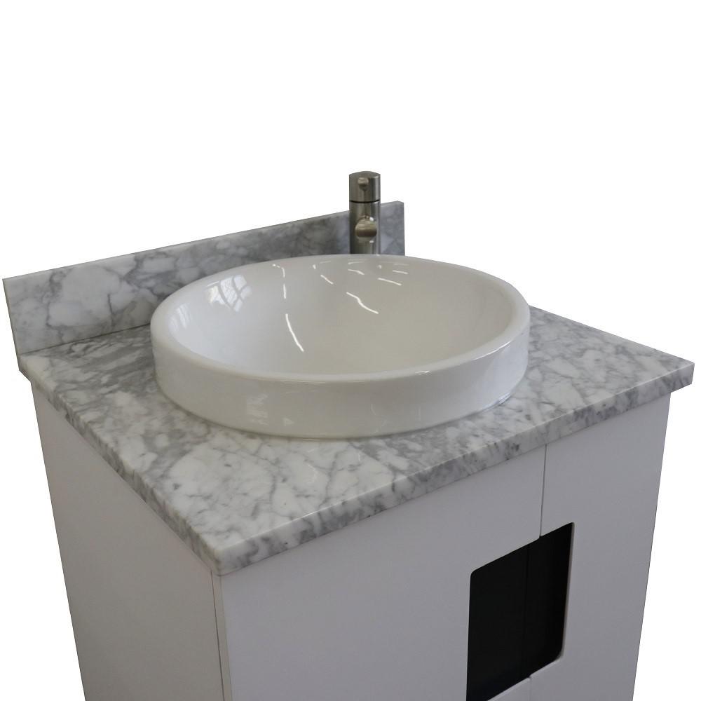 25 Single sink vanity in White finish with White Carrara marble and round sink. Picture 8