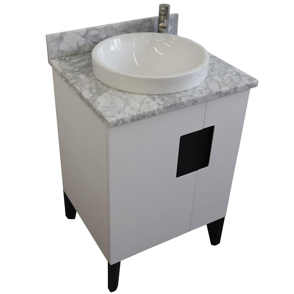 25 Single sink vanity in White finish with White Carrara marble and round sink. Picture 11
