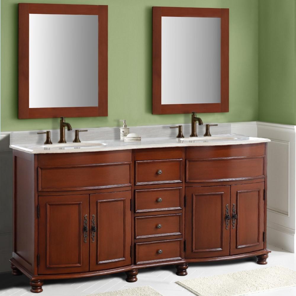 62 in Double sink vanity Walnut finish in Cream Marble top. Picture 2