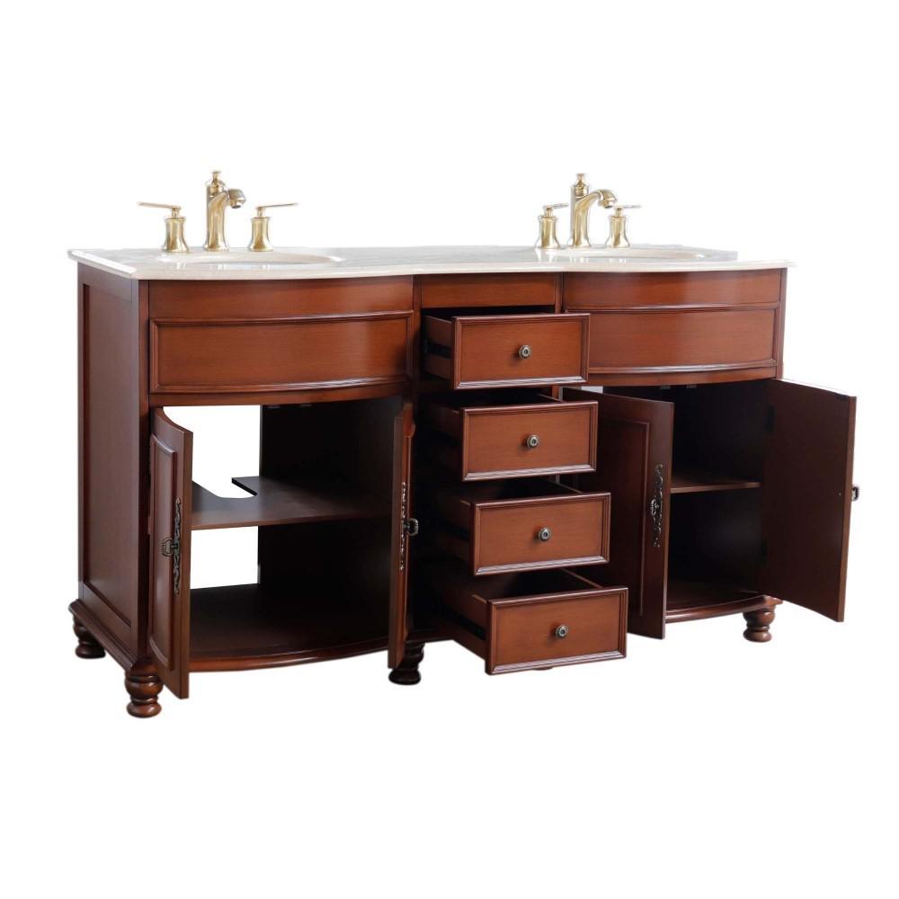 62 in Double sink vanity Walnut finish in Cream Marble top. Picture 6