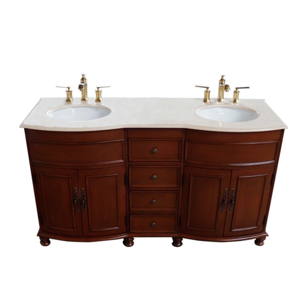 62 in Double sink vanity Walnut finish in Cream Marble top. Picture 7