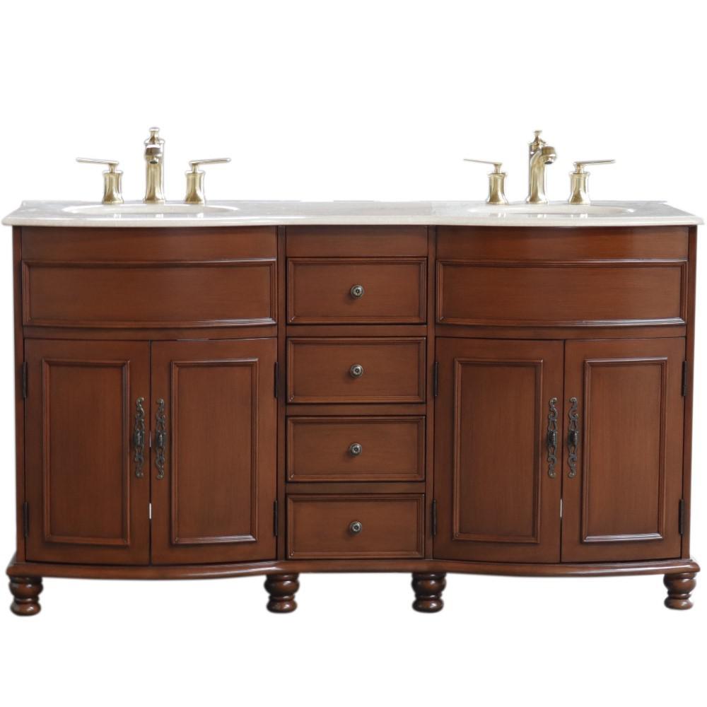 62 in Double sink vanity Walnut finish in Cream Marble top. Picture 8