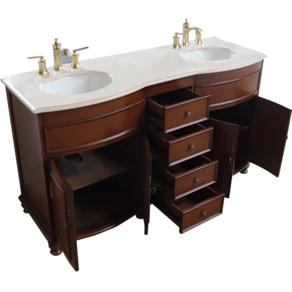 62 in Double sink vanity Walnut finish in Cream Marble top. Picture 12