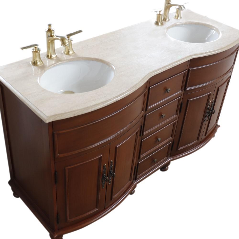 62 in Double sink vanity Walnut finish in Travertine top. Picture 7