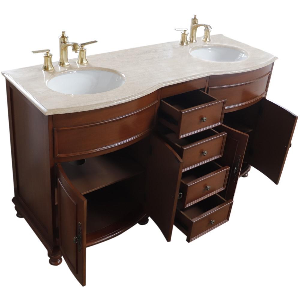 62 in Double sink vanity Walnut finish in Travertine top. Picture 12