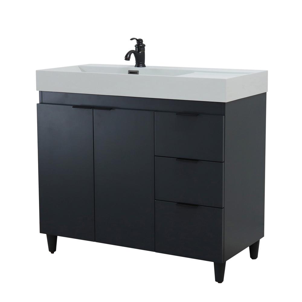 Single Sink Vanity in Dark Gray with Light Gray Composite Granite Sink Top. Picture 12