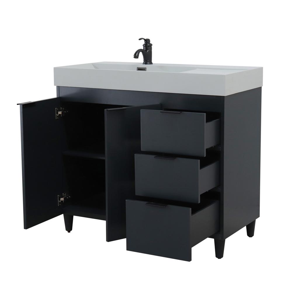 Single Sink Vanity in Dark Gray with Light Gray Composite Granite Sink Top. Picture 14