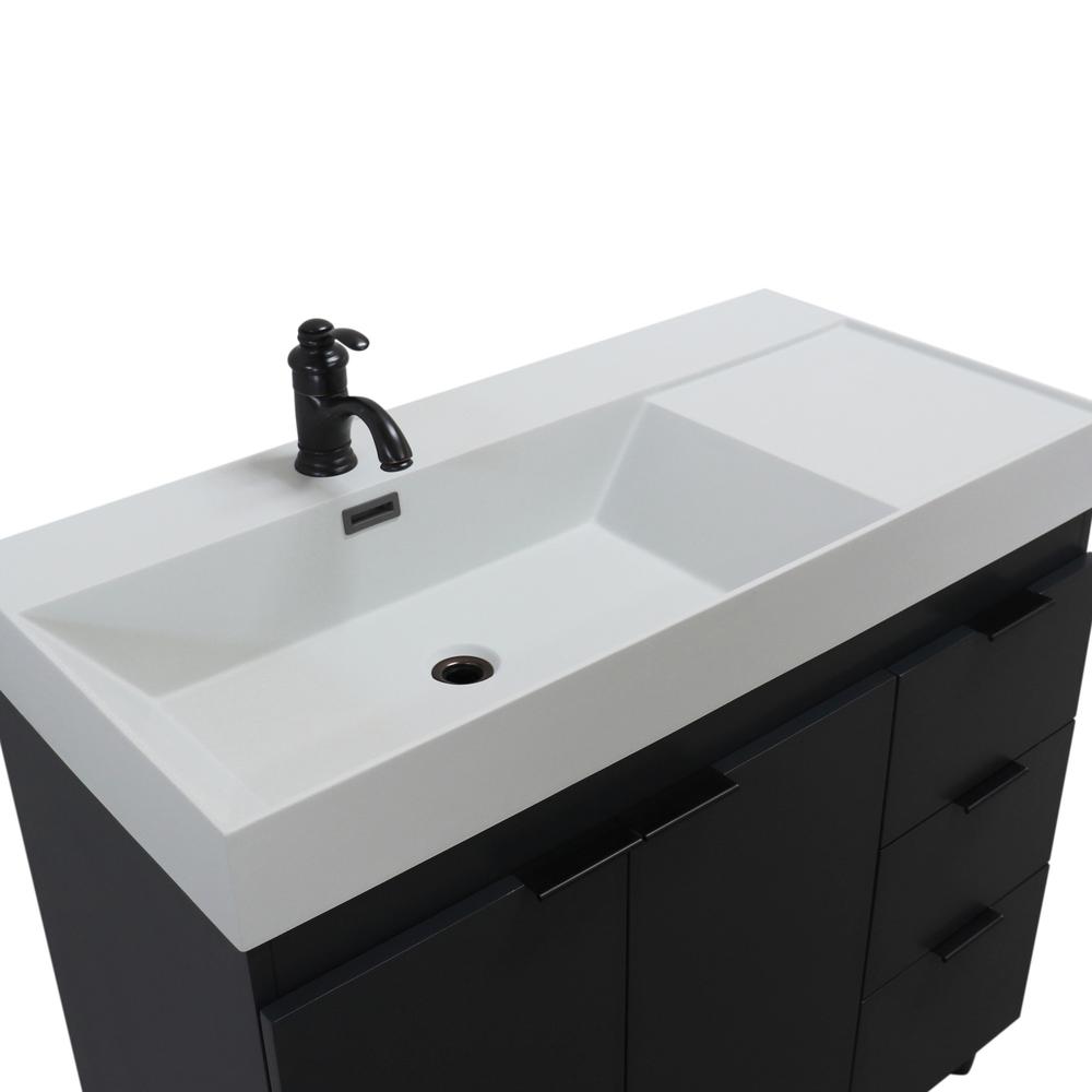 Single Sink Vanity in Dark Gray with Light Gray Composite Granite Sink Top. Picture 15