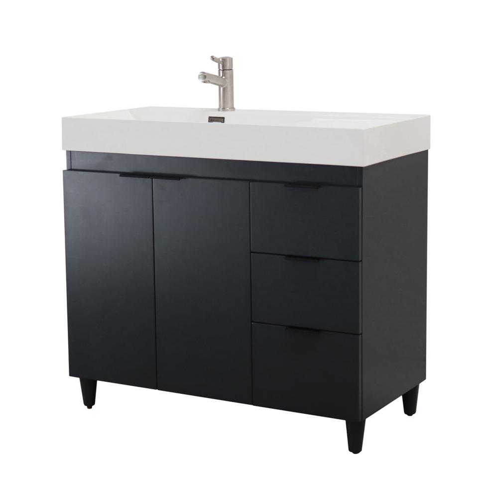 39 in. Single Sink Vanity in Dark Gray with White Composite Granite Sink Top. Picture 9