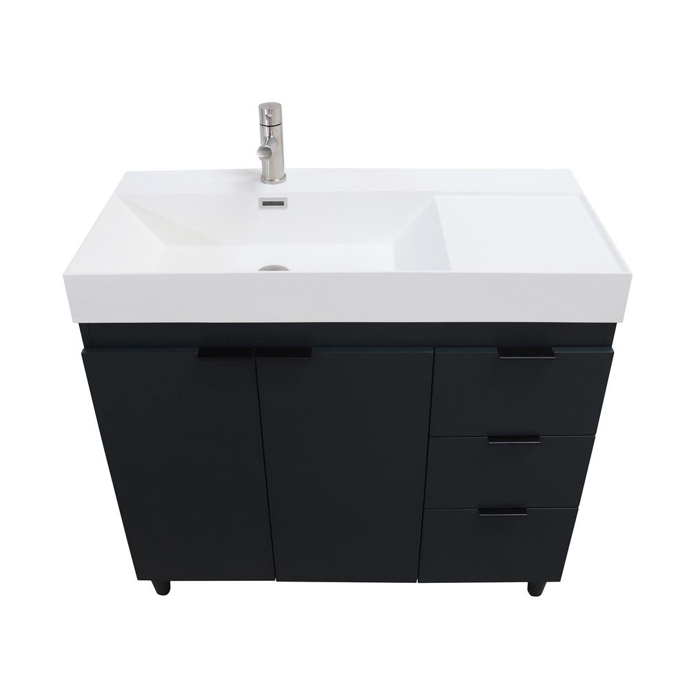 39 in. Single Sink Vanity in Dark Gray with White Composite Granite Sink Top. Picture 12
