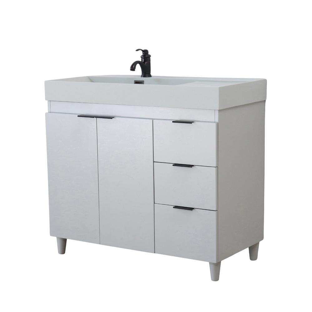 Single Sink Vanity in French Gray with Light Gray Composite Granite Sink Top. Picture 16
