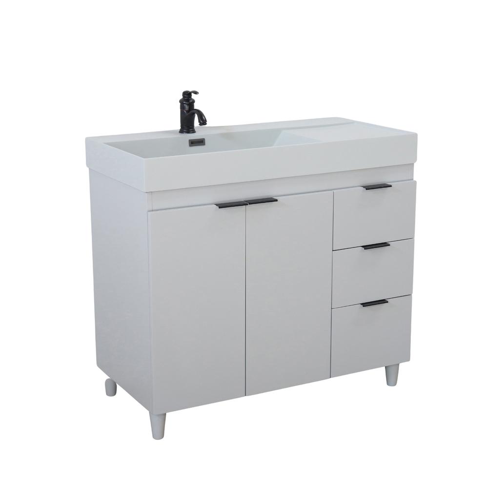 Single Sink Vanity in French Gray with Light Gray Composite Granite Sink Top. Picture 22