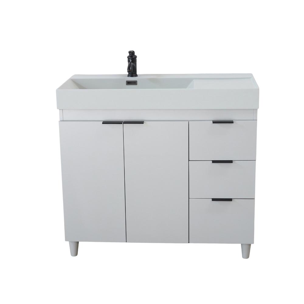 Single Sink Vanity in French Gray with Light Gray Composite Granite Sink Top. Picture 28