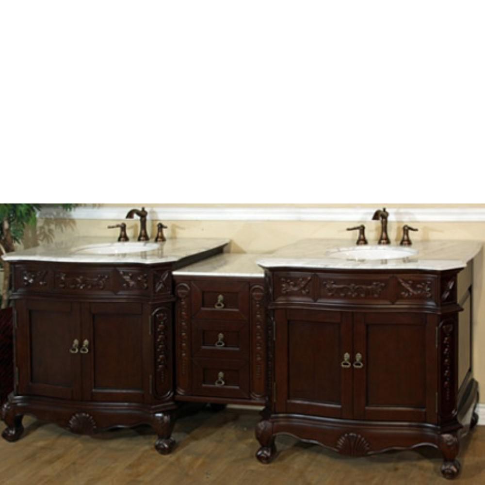 82.7 in. Double sink vanity-walnut-white marble. Picture 3
