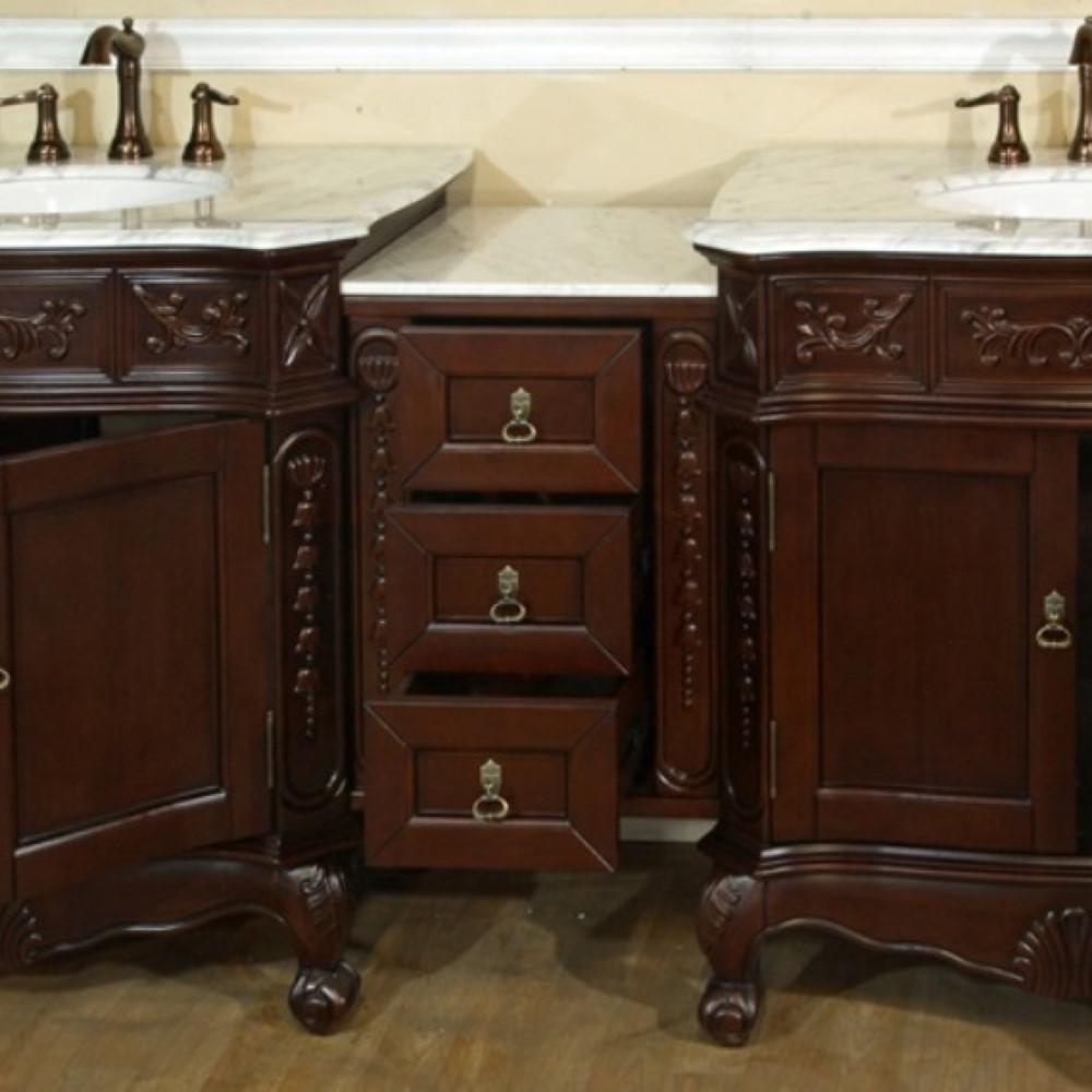 82.7 in. Double sink vanity-walnut-white marble. Picture 4