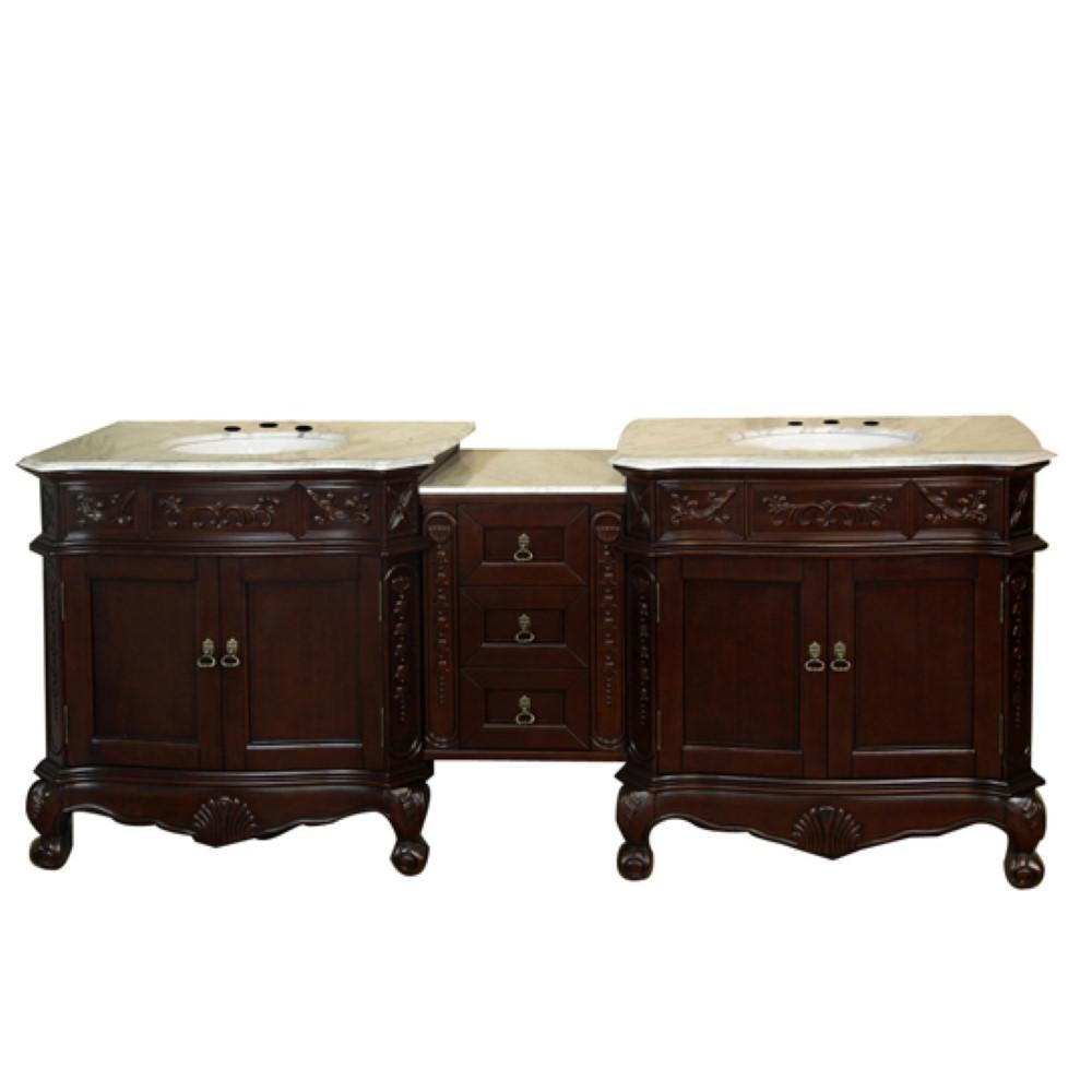 82.7 in. Double sink vanity-walnut-white marble. Picture 1