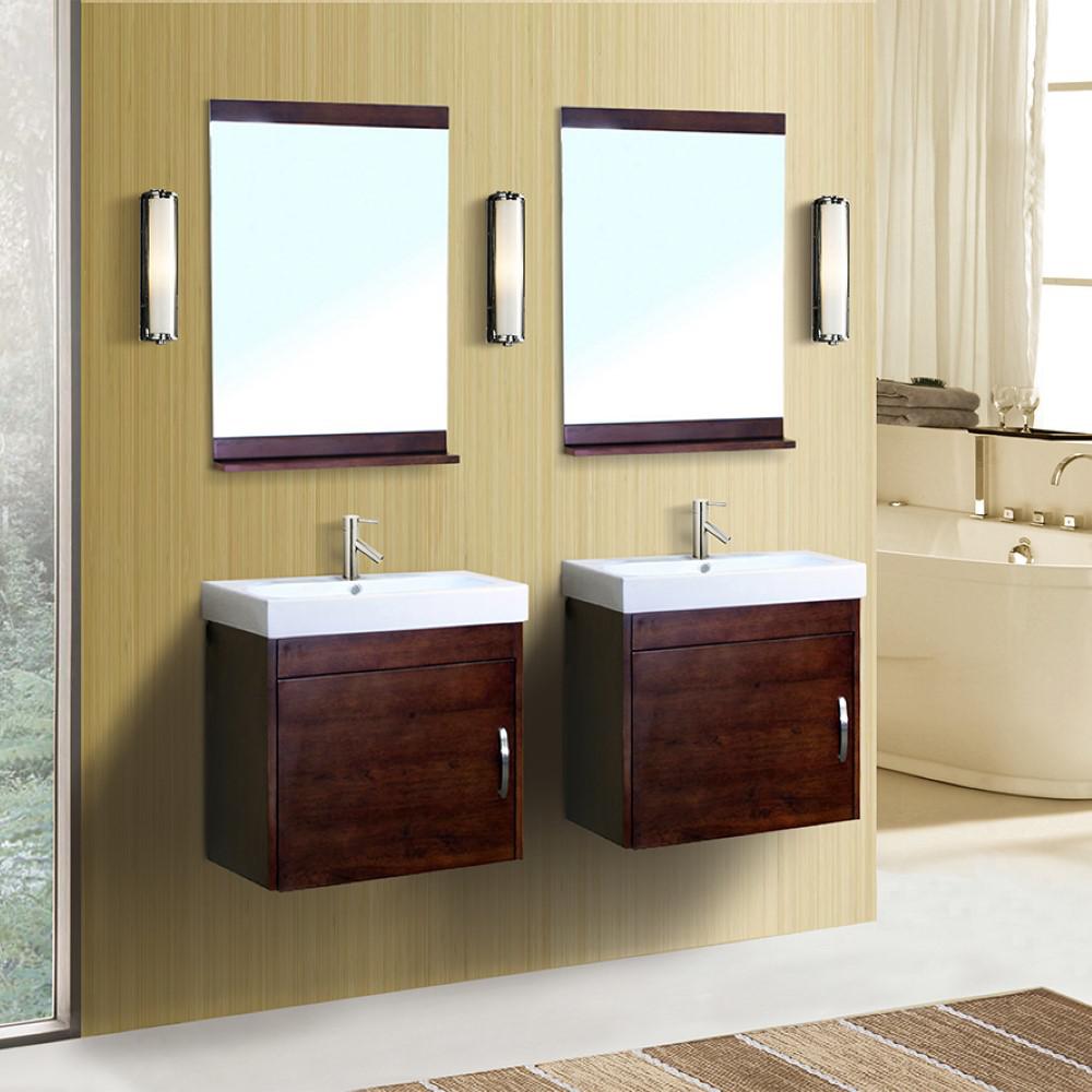 48.8 in Double wall mount style sink vanity-wood- walnut. Picture 2