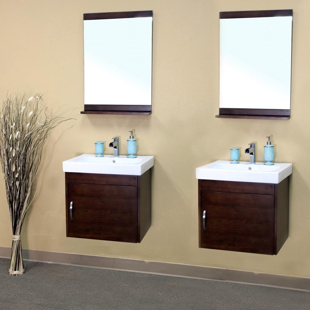 48.8 in Double wall mount style sink vanity-wood- walnut. Picture 4