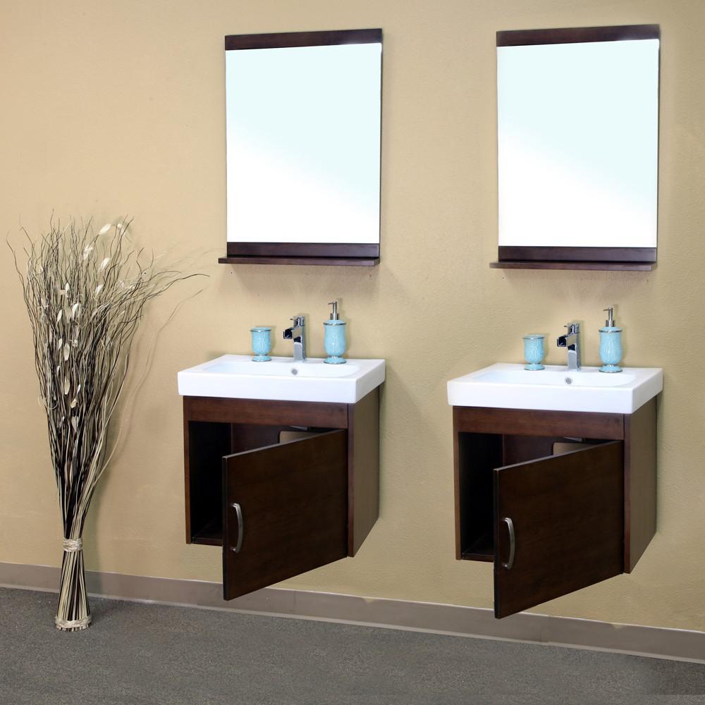 48.8 in Double wall mount style sink vanity-wood- walnut. Picture 5