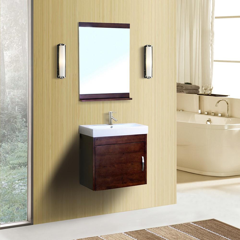 24.4 in Single wall mount style sink vanity-wood- walnut. Picture 2
