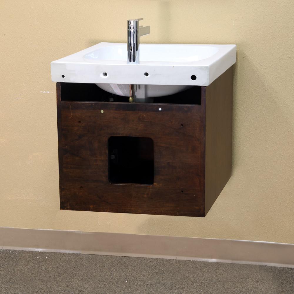 24.4 in Single wall mount style sink vanity-wood- walnut. Picture 5