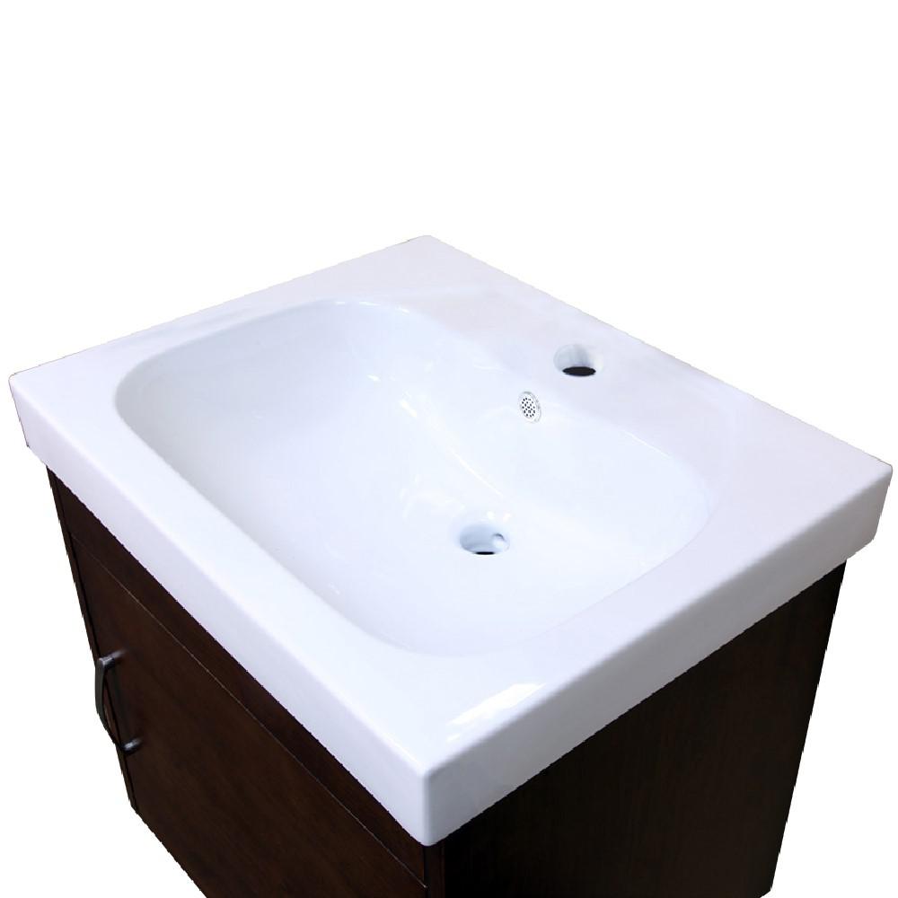 24.4 in Single wall mount style sink vanity-wood- walnut. Picture 6