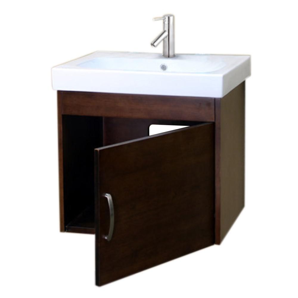 24.4 in Single wall mount style sink vanity-wood- walnut. Picture 7