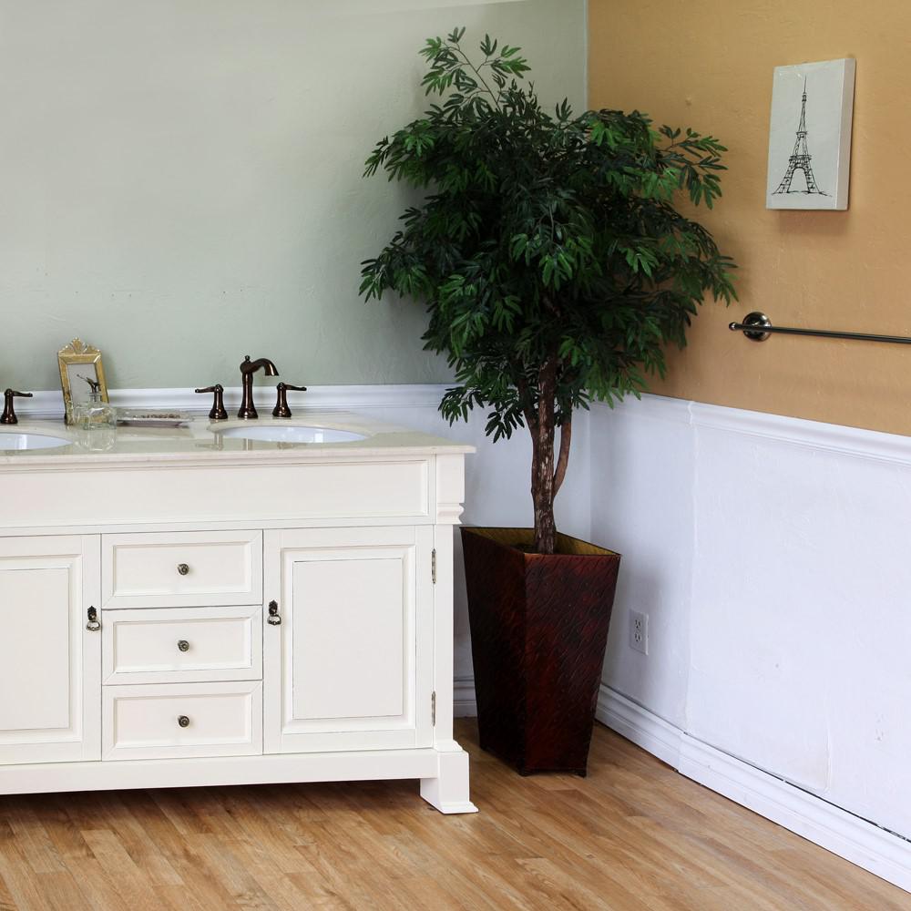 60 in Double sink vanity-wood-cream white. Picture 2