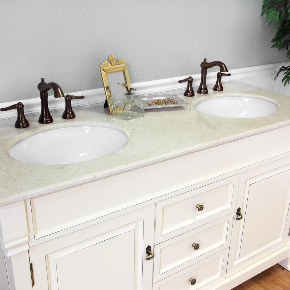 60 in Double sink vanity-wood-cream white. Picture 1