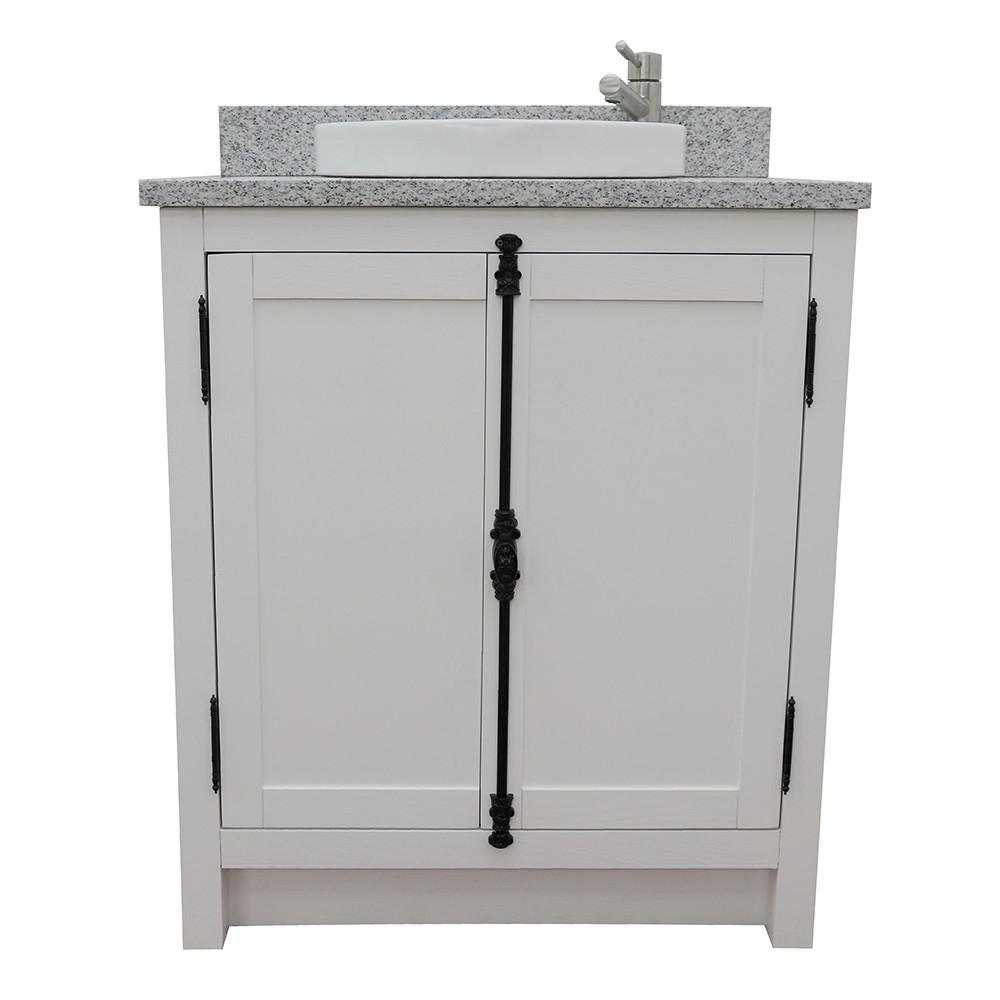31 Single vanity in Glacier Ash finish with Gray granite top and round sink. Picture 4