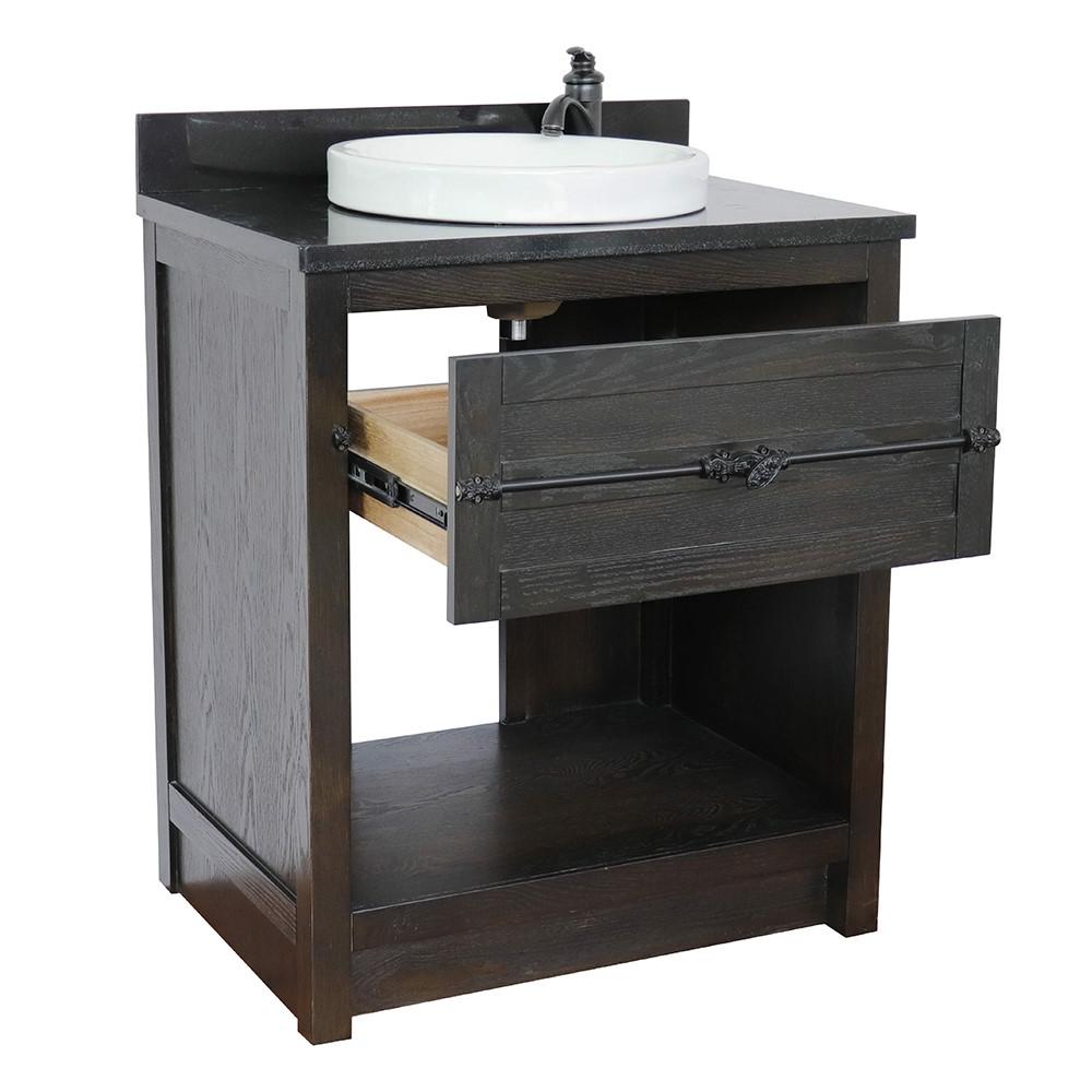 31 Single vanity in Brown Ash finish with Black Galaxy top and round sink. Picture 6
