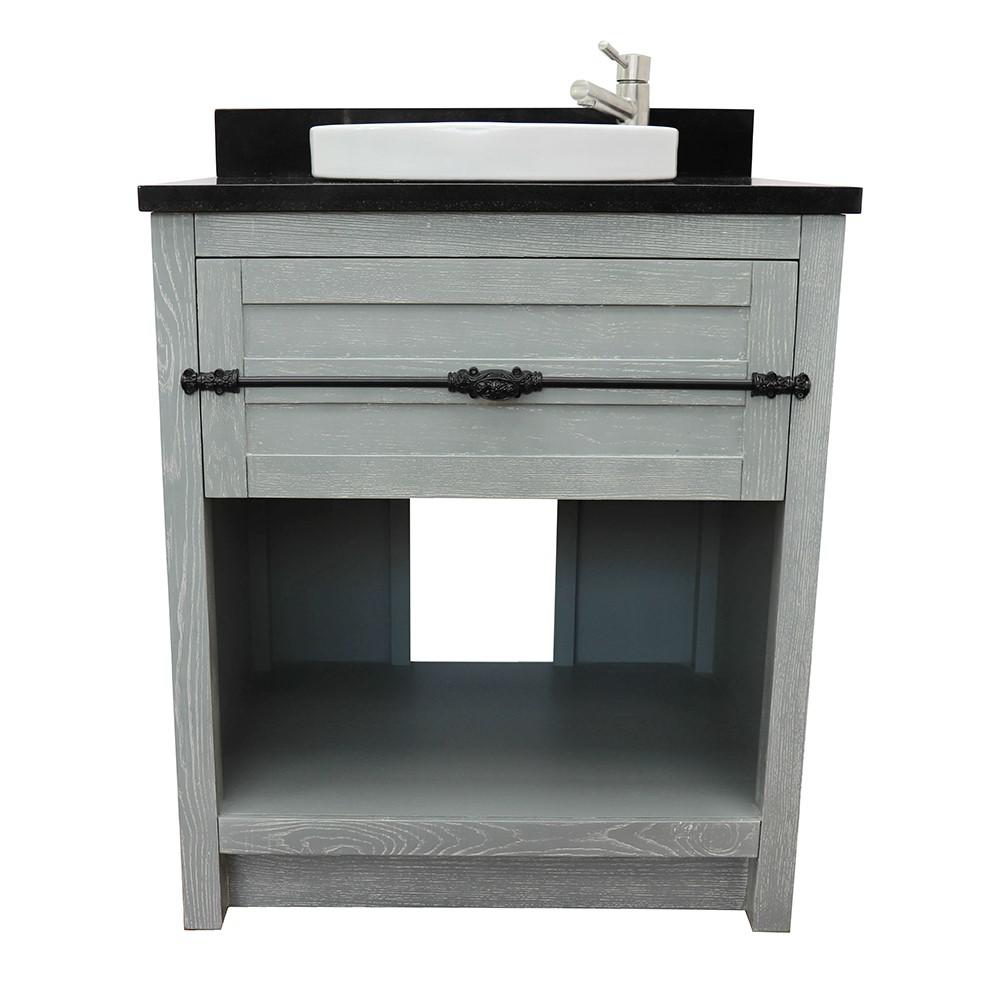 31 Single vanity in Gray Ash finish with Black Galaxy top and round sink. Picture 4
