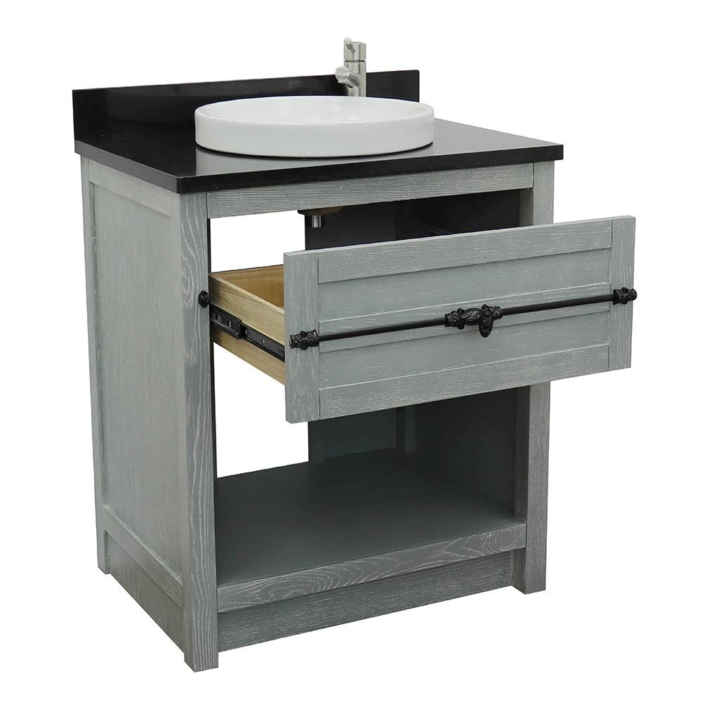 31 Single vanity in Gray Ash finish with Black Galaxy top and round sink. Picture 6