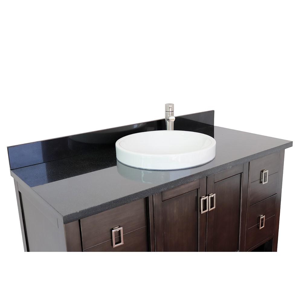 49 Single vanity in Silvery Brown finish with Black Galaxy top and round sink. Picture 5