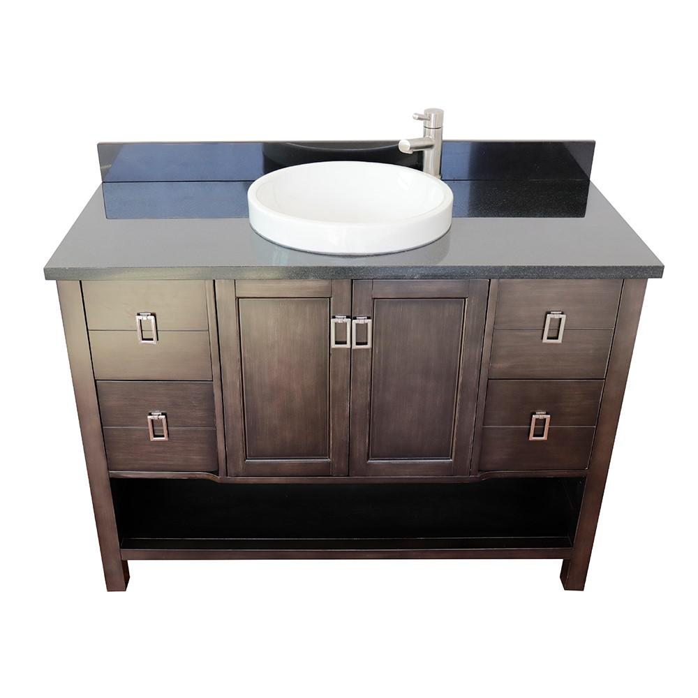 49 Single vanity in Silvery Brown finish with Black Galaxy top and round sink. Picture 8