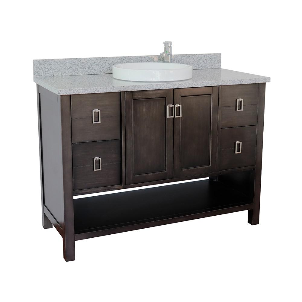 49 Single vanity in Silvery Brown finish with Gray granite top and round sink. Picture 3