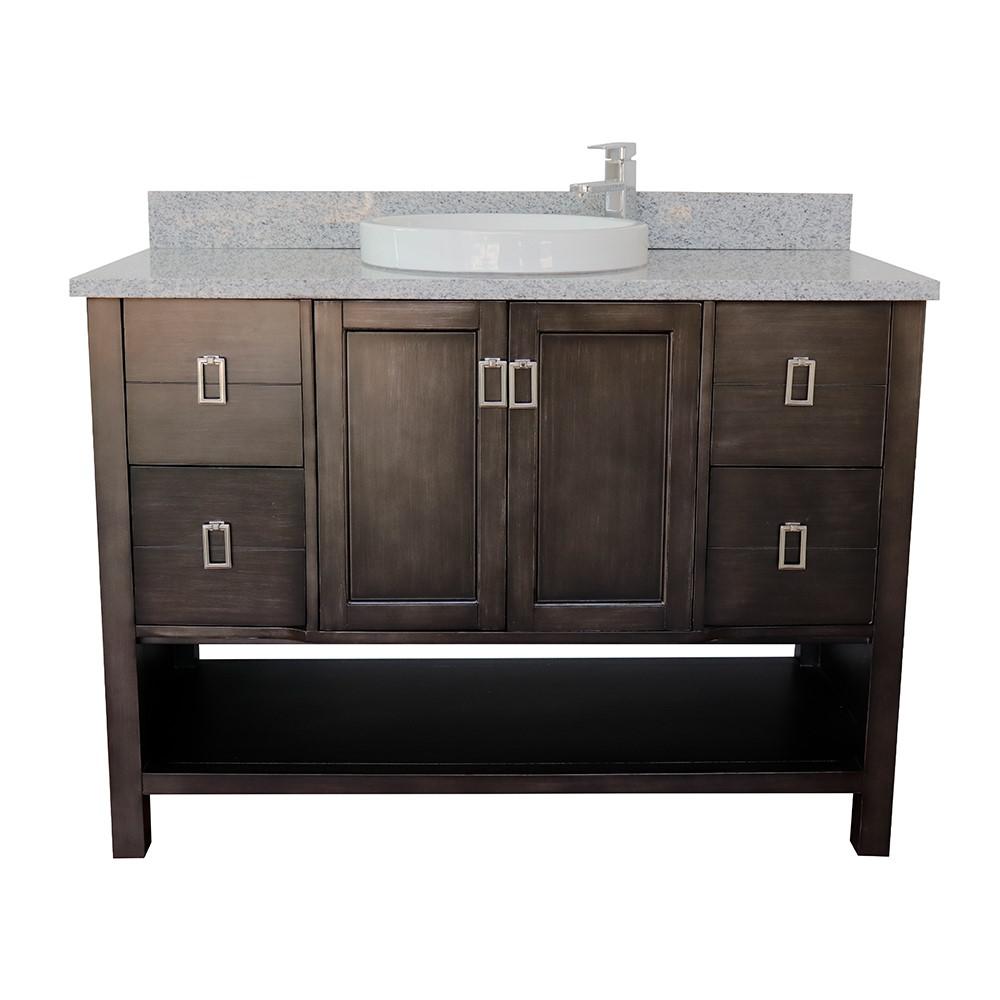 49 Single vanity in Silvery Brown finish with Gray granite top and round sink. Picture 4