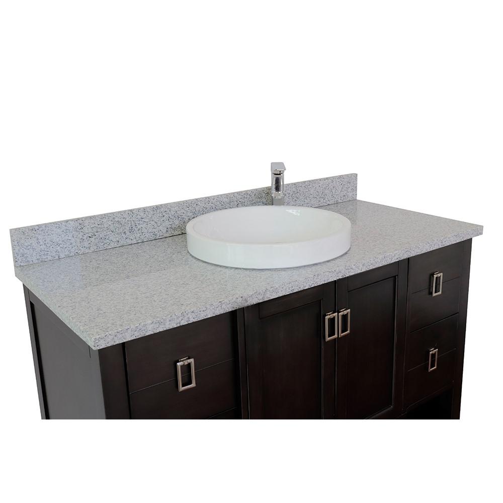 49 Single vanity in Silvery Brown finish with Gray granite top and round sink. Picture 5